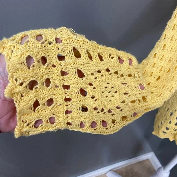 Women’s Crochet Yellow Long Sleeve Top Boho Beach Hippie Festival Fairy Y2K Sz M - Picture 9 of 16